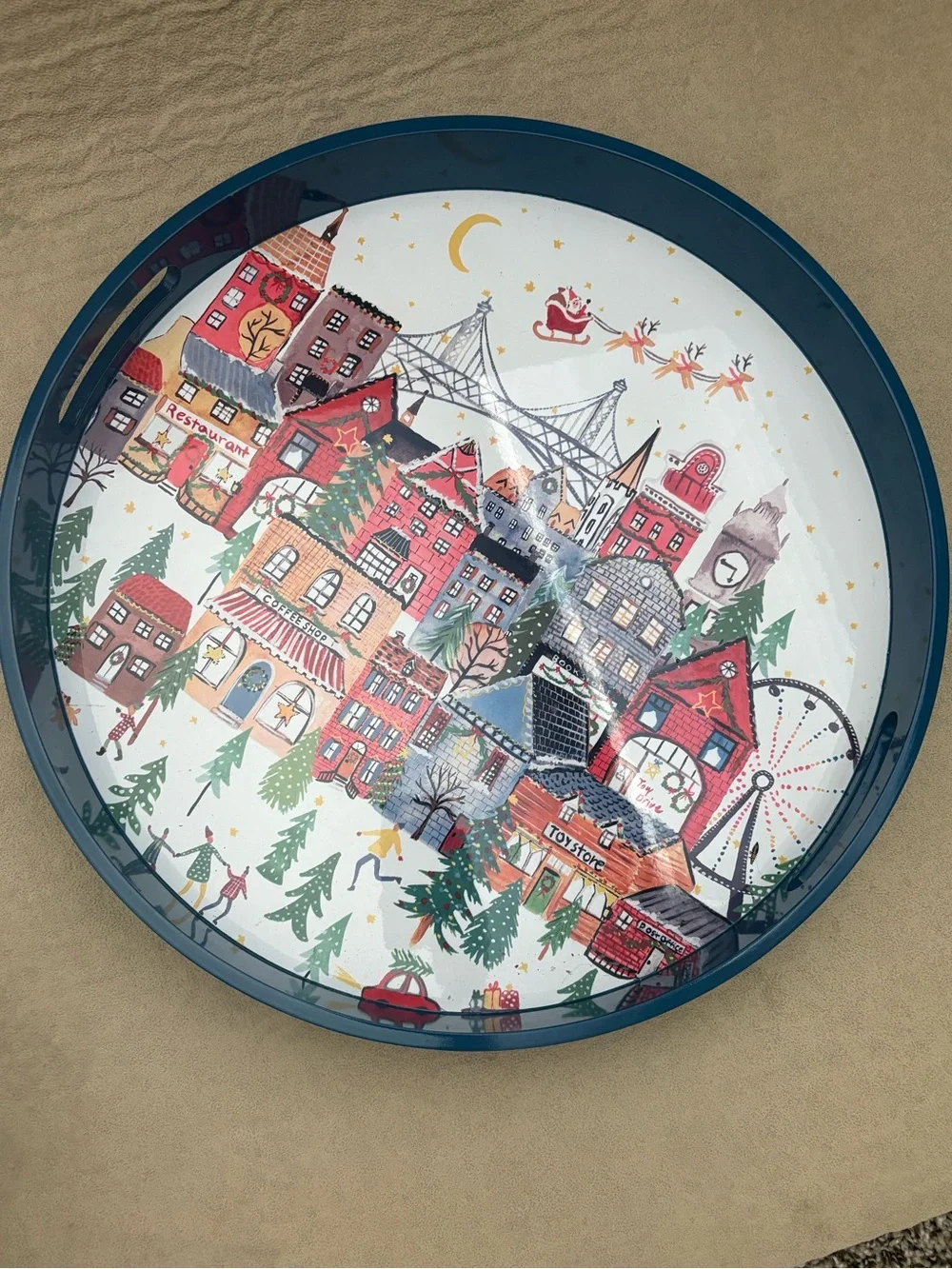 Williams Sonoma Blue Holiday Village Serving Tray